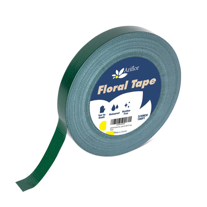ARIFLOR Green Floral Tape - Flower Wrap Adhesive Tape Bouquet Stem Wrapping and Floral Crafts, Wedding Bouquet Tape - 3/4 inch Wide and 180 FT Long - Image 1